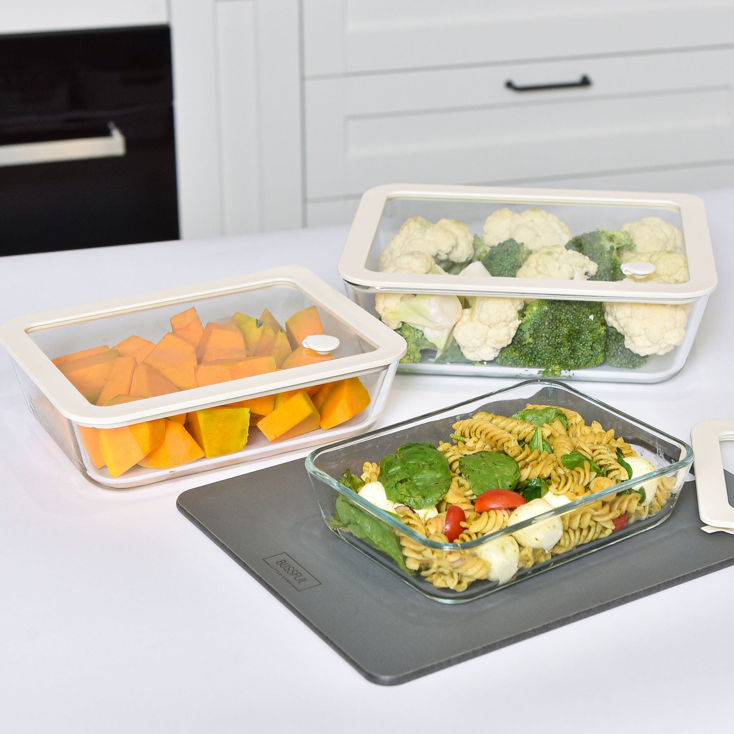 Meal Prep Glass Food Container - 10 Set Rectangle - Cream