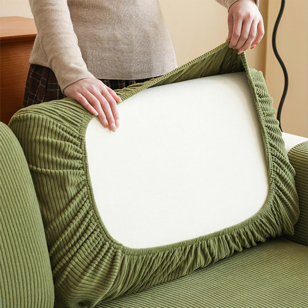 Vertical Stripe Corduroy Anti-Scratch Stretch Full-Cover Sofa Cover