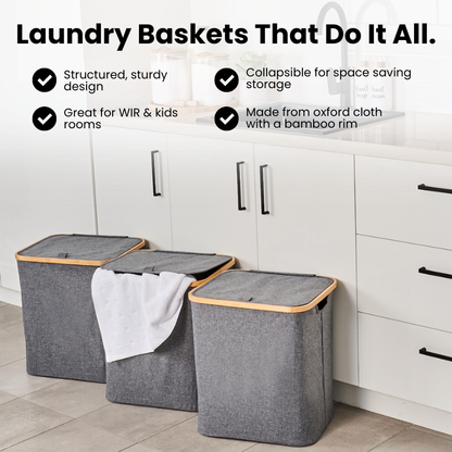 Laundry Basket w/ Lid Dark Grey - 3 Set