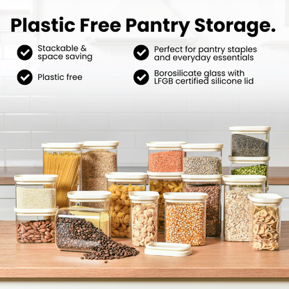Rectangle Glass Pantry Storage Jar 2L - Cream