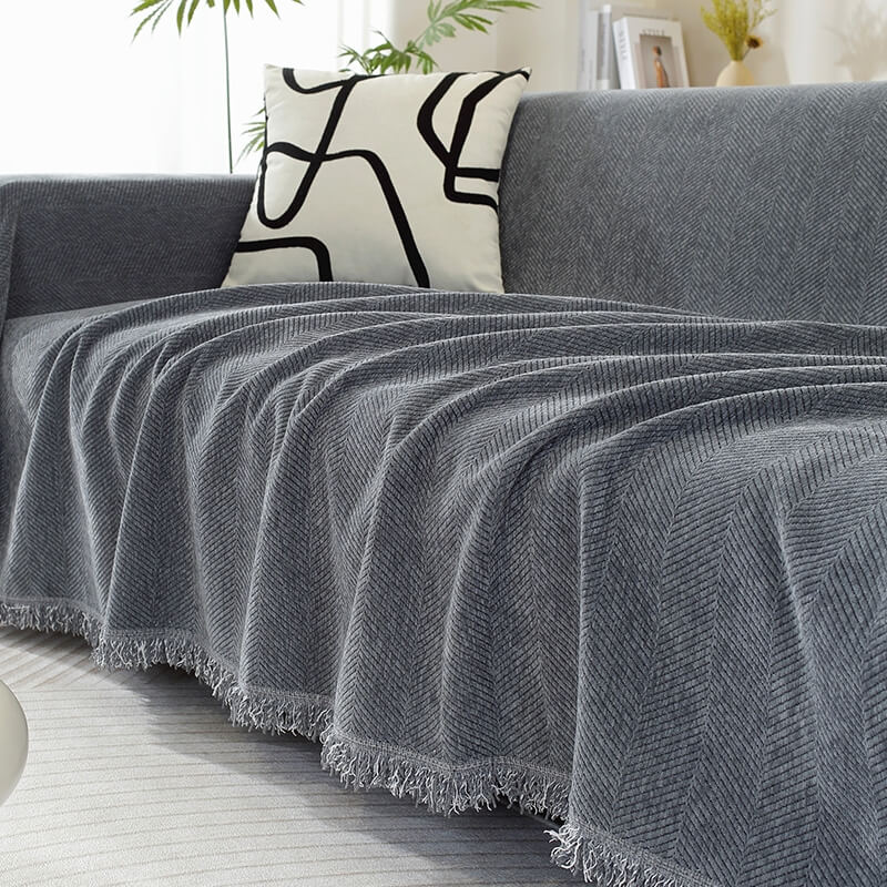 Chenille Blanket Herringbone Tassel Sofa Cover Sofa Throws