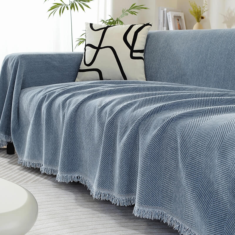 Chenille Blanket Herringbone Tassel Sofa Cover Sofa Throws