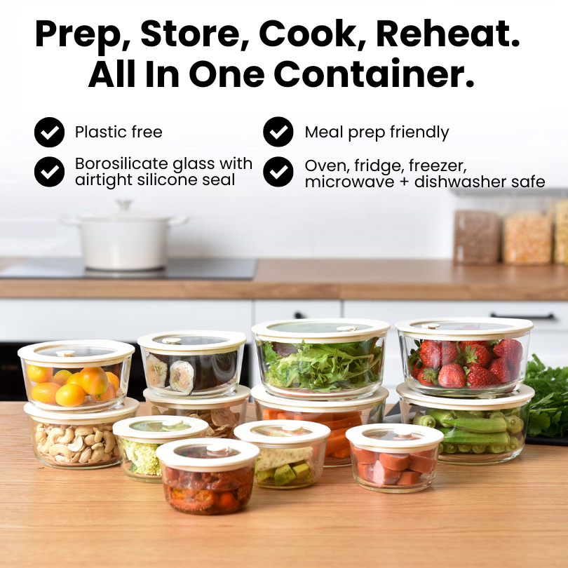 Glass Food Storage Containers Cream - 236ml - 2 Set Round