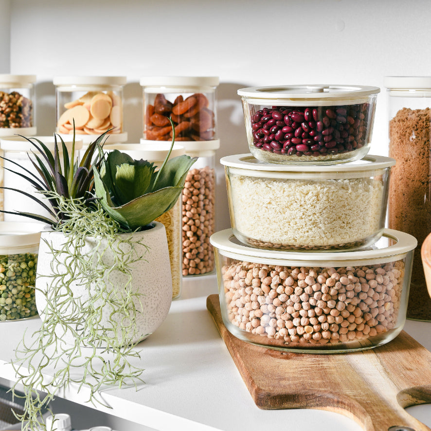 Glass Food Storage Containers Cream - 8 Set - Round