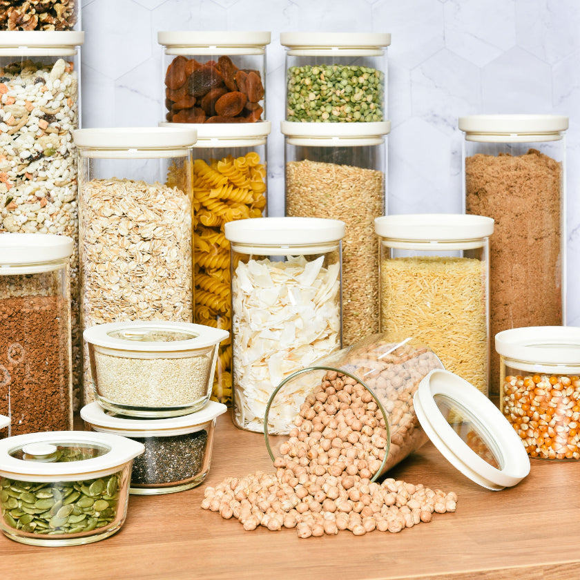 Glass Pantry Storage Jars - Cream - 7 Set Round