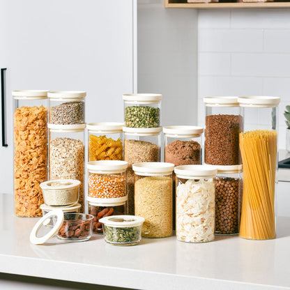 Glass Pantry Storage Jars - Cream - 18 Set Round