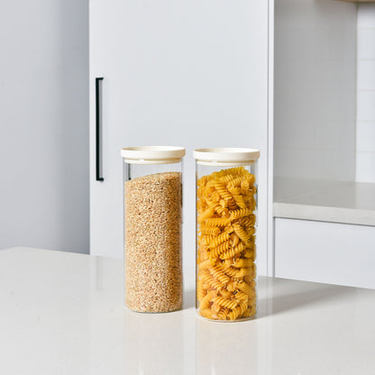 Glass Pantry Storage Jars - Cream - 18 Set Round