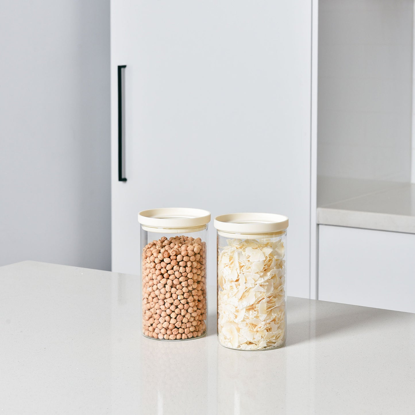 Glass Pantry Storage Jars - Cream - 18 Set Round