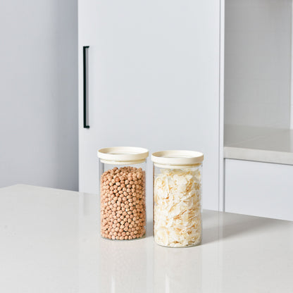 Glass Pantry Storage Jars - Cream - 18 Set Round