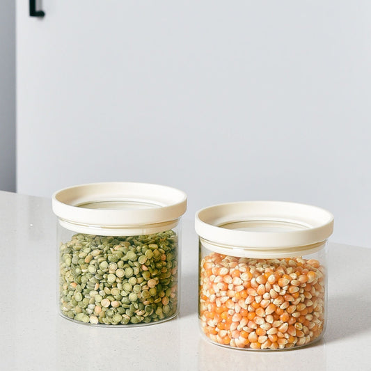 Glass Pantry Storage Jars 450ml - Cream - 2 Set Round