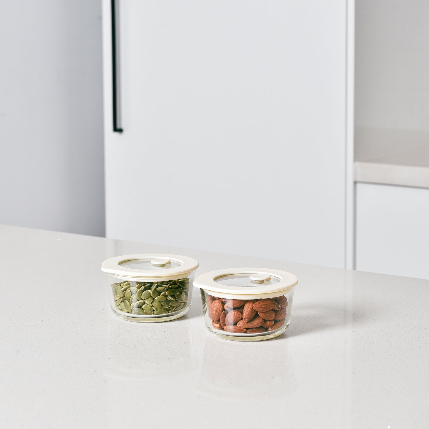 Glass Food Storage Containers Cream - 236ml - 2 Set Round