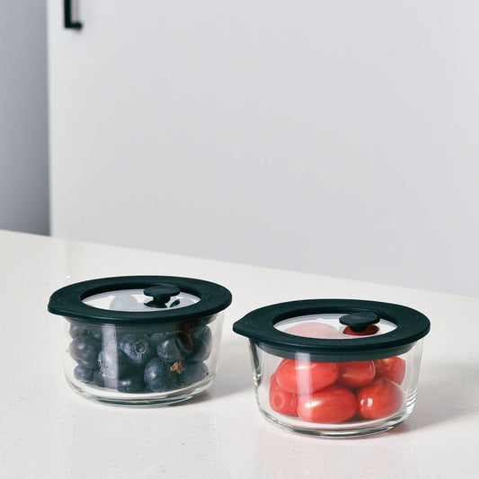 Glass Food Storage Containers Black - 236ml - 2 Set Round