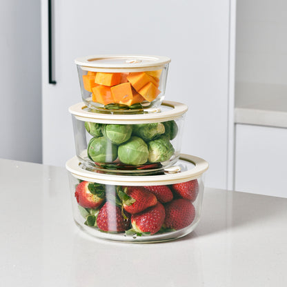 Glass Food Storage Containers Cream - 8 Set - Round