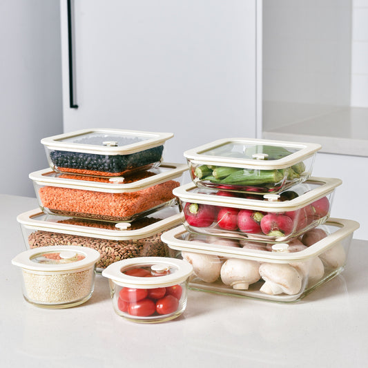 Glass Food Storage Containers Cream - 8 Set - Meal Prep