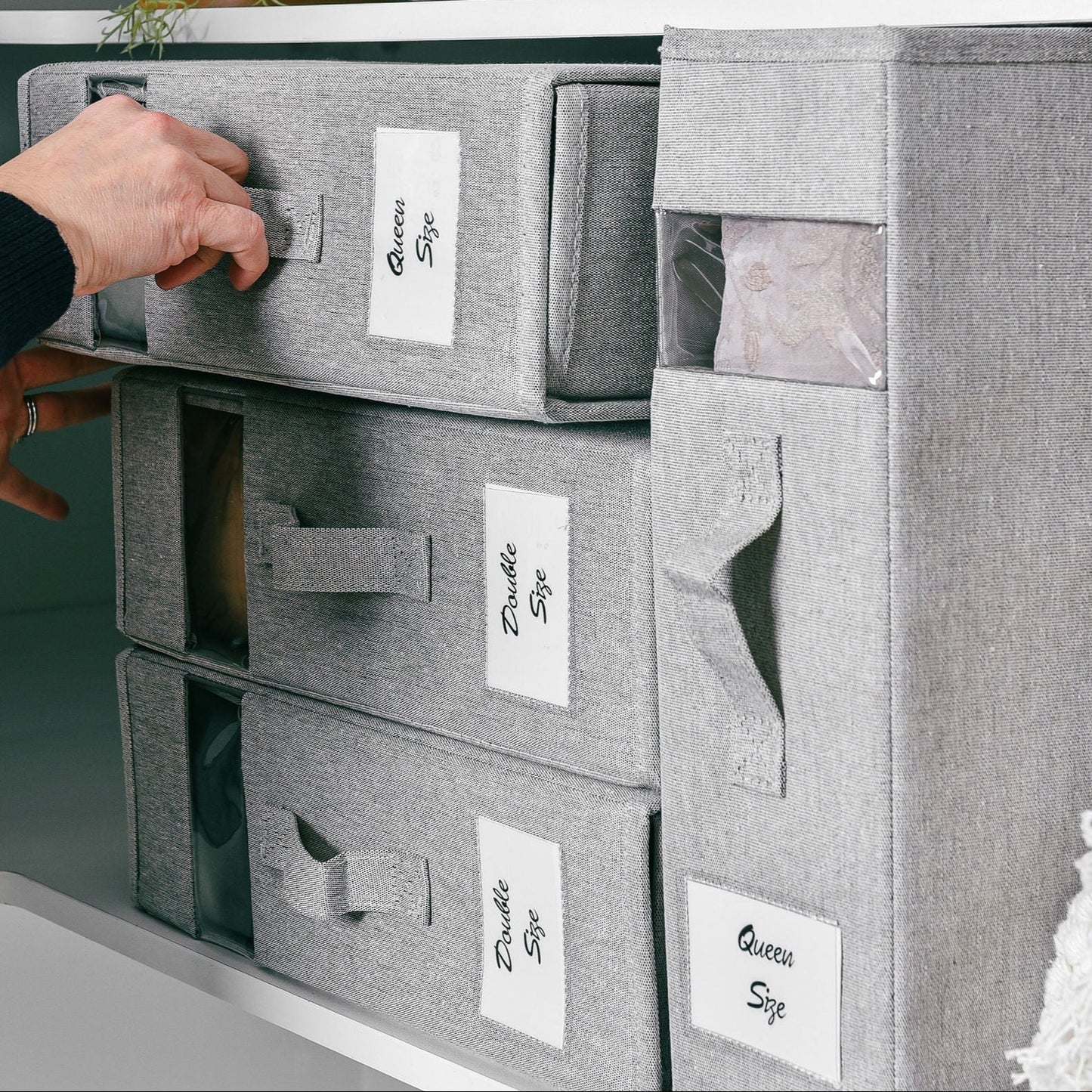 SlimFold Collapsible Linen Storage Box 2 Set - Pebble Grey