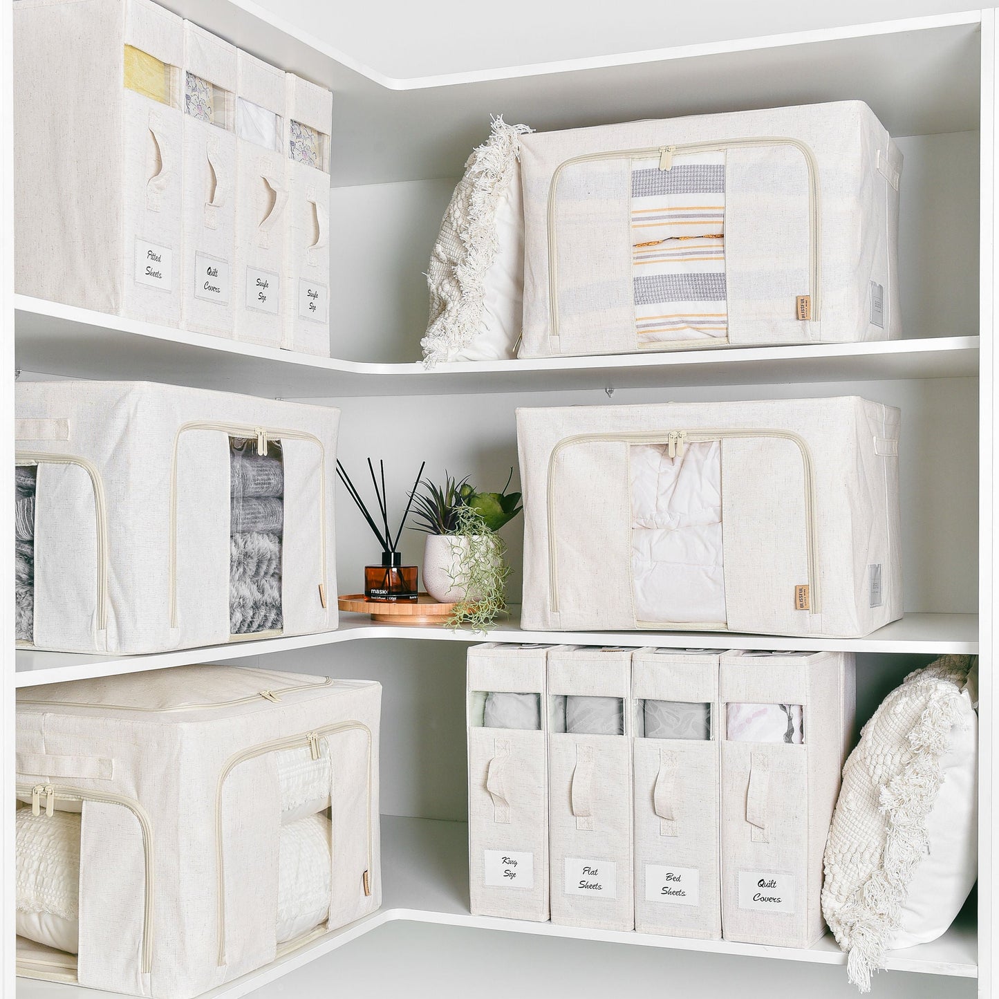 Linen Storage Box 12 Set - Beige