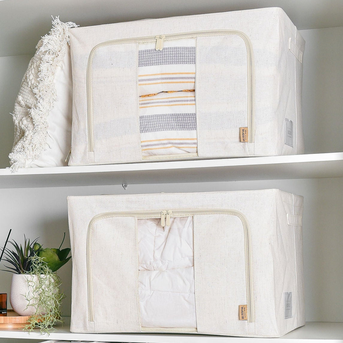 FoldAway Collapsible Linen Storage Box 2 Set - Beige