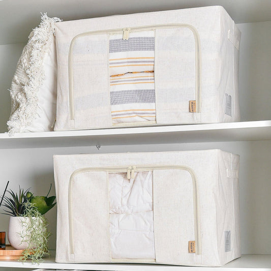 FoldAway Collapsible Linen Storage Box 2 Set - Beige