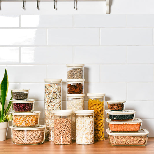 Glass Pantry Jar & Food Storage - Cream - 15pc Set