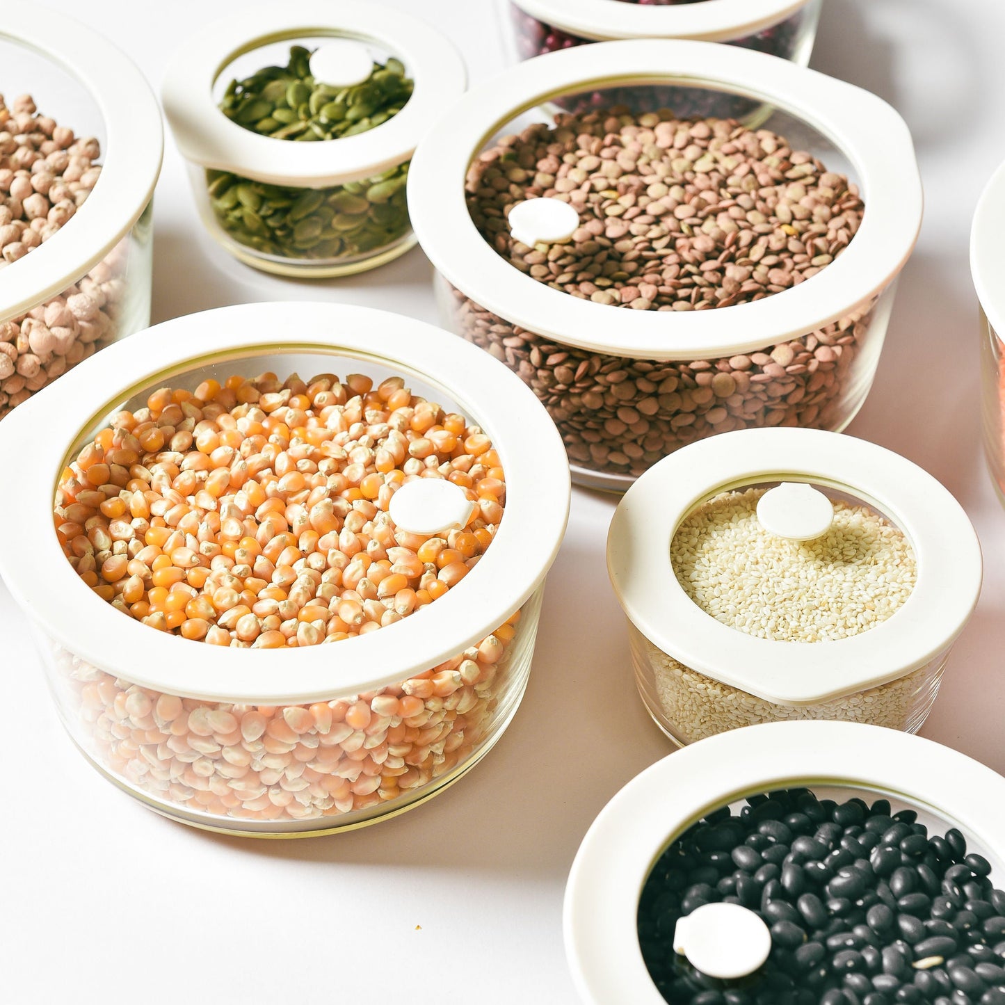 Glass Food Storage Containers Cream - 8 Set - Round