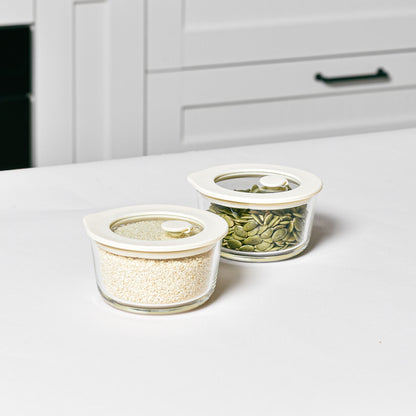 Glass Food Storage Containers Cream - 236ml - 2 Set Round
