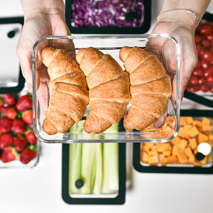 Glass Food Storage  Container 700ml Rectangle - 6 Set - Black