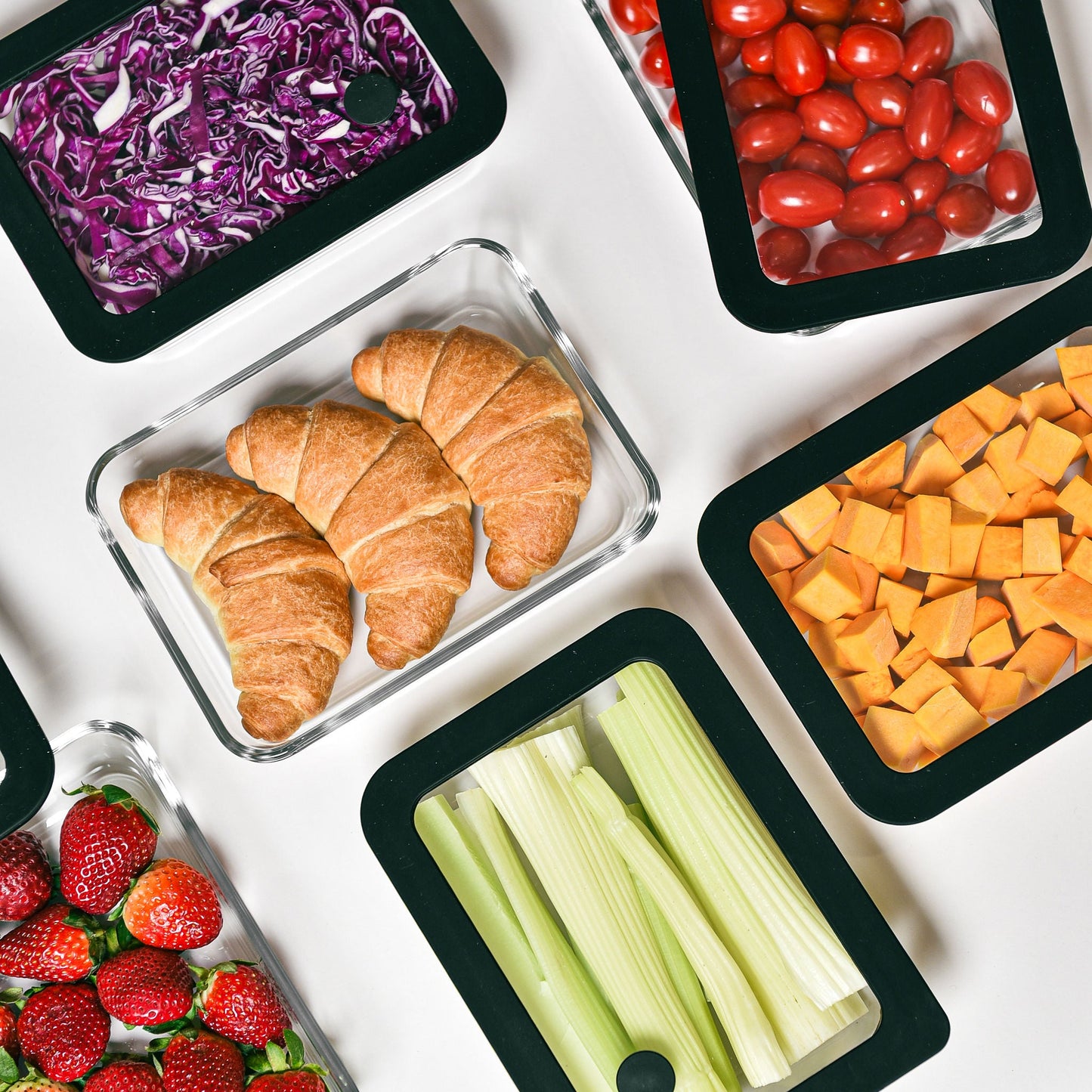 Glass Food Storage  Container 700ml Rectangle - 6 Set - Black