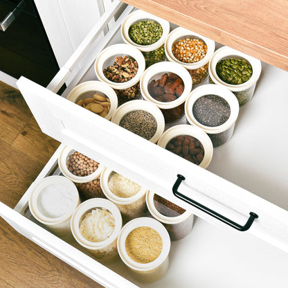 Glass Pantry Storage Jars - Cream - 18 Set Round