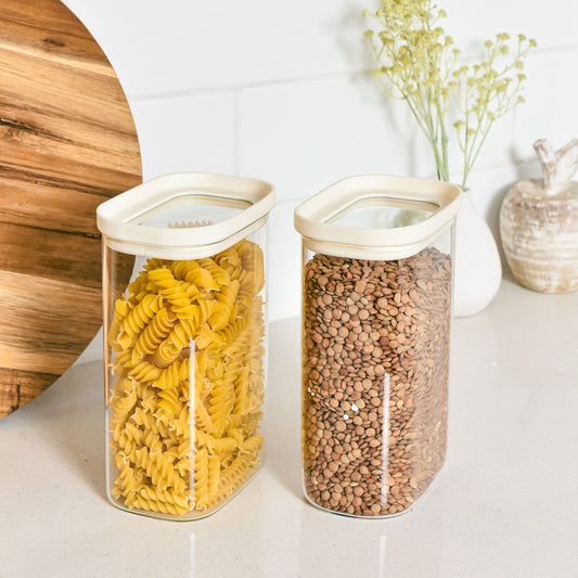 Rectangle Glass Pantry Storage Jars 1.3L - Cream - 2 Set