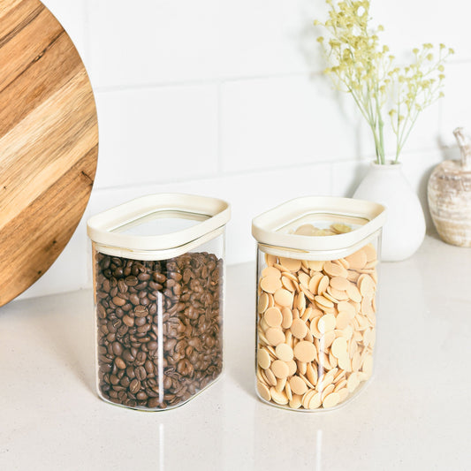 Rectangle Glass Pantry Storage Jars 1L - Cream - 2 Set