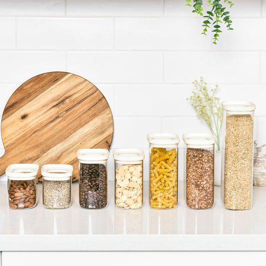 Rectangle Glass Pantry Storage Jars - Cream - 7 Set