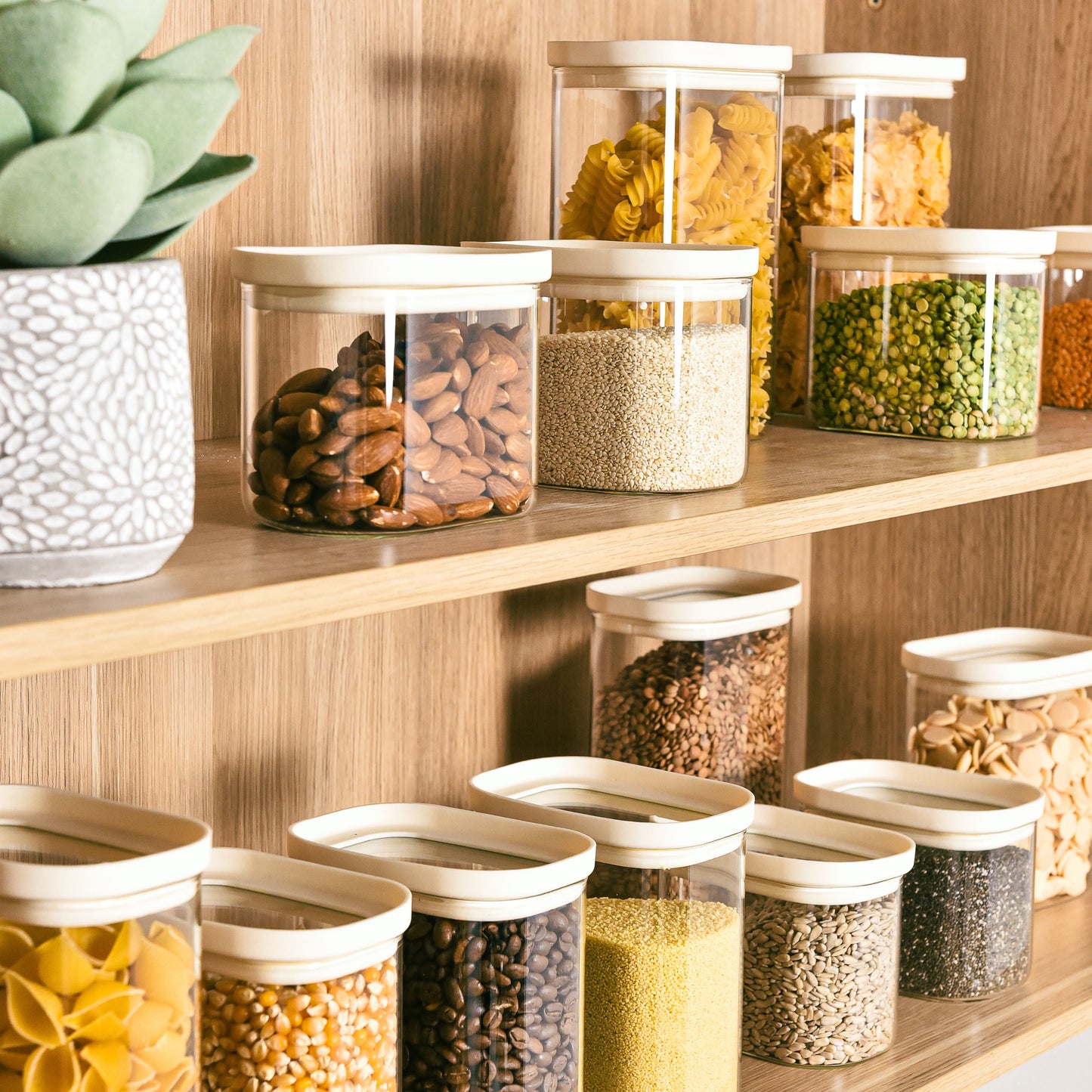 Rectangle Glass Pantry Storage Jar 2L - Cream