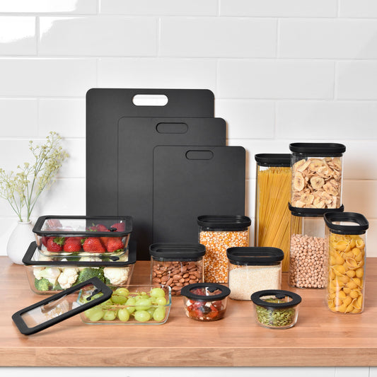 Meal Prep / Glass Pantry Jar / Chopping Board Bundle - Black