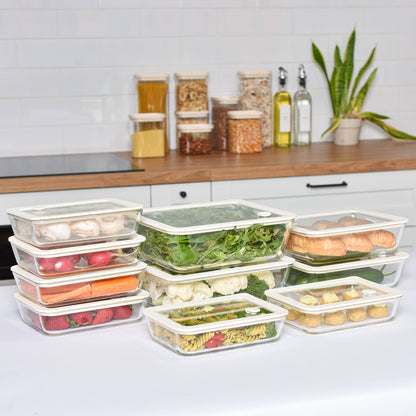 Meal Prep Glass Food Container - 10 Set Rectangle - Cream