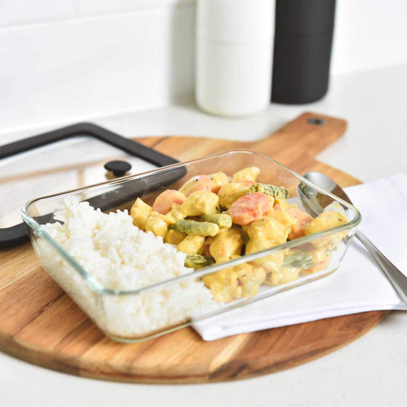 Glass Food Storage  Container 700ml Rectangle - 6 Set - Black