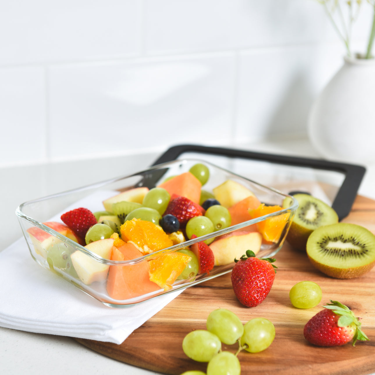 Glass Food Storage  Container 700ml Rectangle - 6 Set - Black