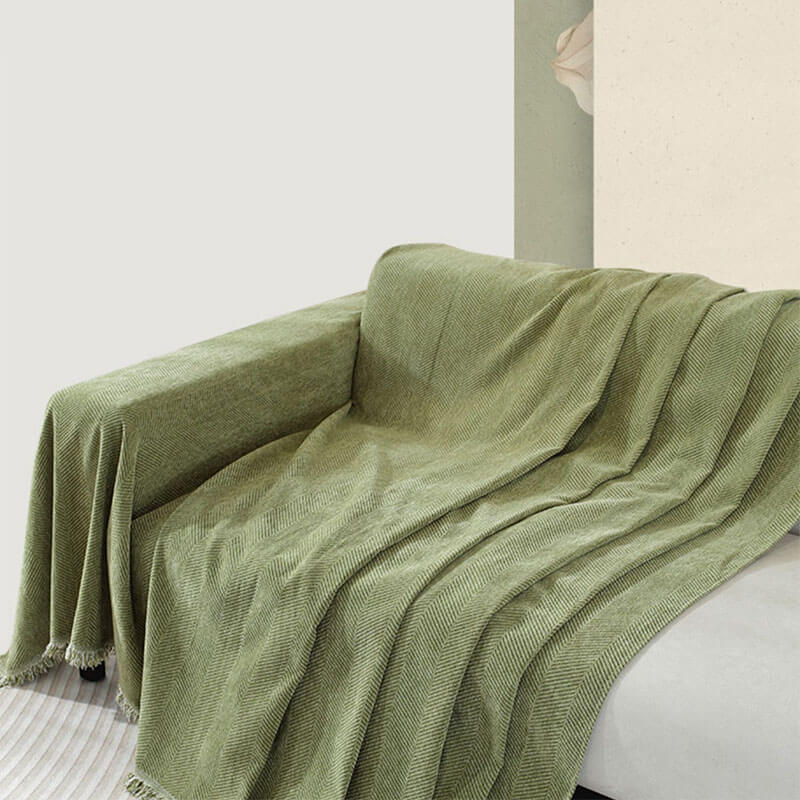 Chenille Blanket Herringbone Tassel Sofa Cover Sofa Throws