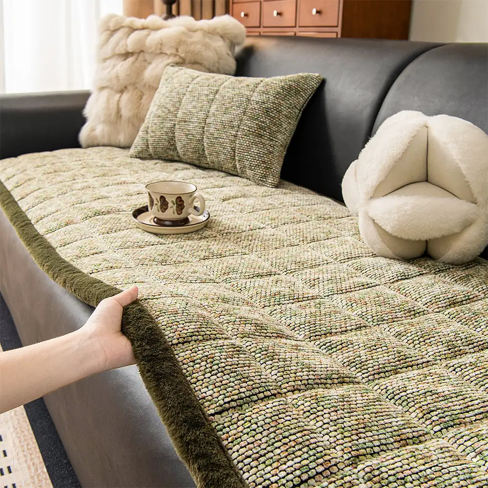 Pet-Friendly Chenille Textured Non-Slip Sofa Cover with Frayed Edges