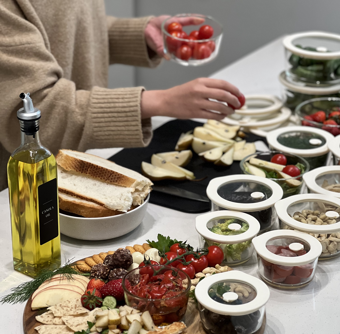 Glass Food Storage Containers Cream - 8 Set - Round