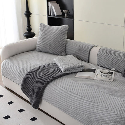 Thickened Plush Herringbone Non-slip Sofa Cover