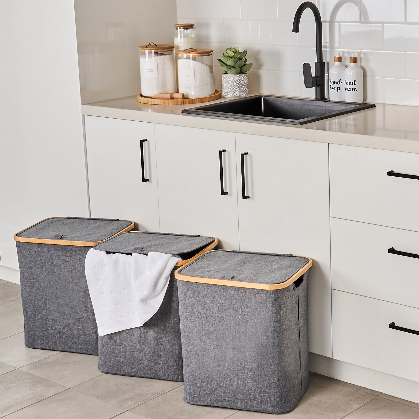 Laundry Basket w/ Lid Dark Grey - 3 Set